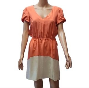Julie Dillon Women's Silk Colorblock Peach/Beige ‎ Dress Size 6 Small
